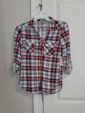 Passport Red, White & Navy Plaid Button-Up Shirt NWT